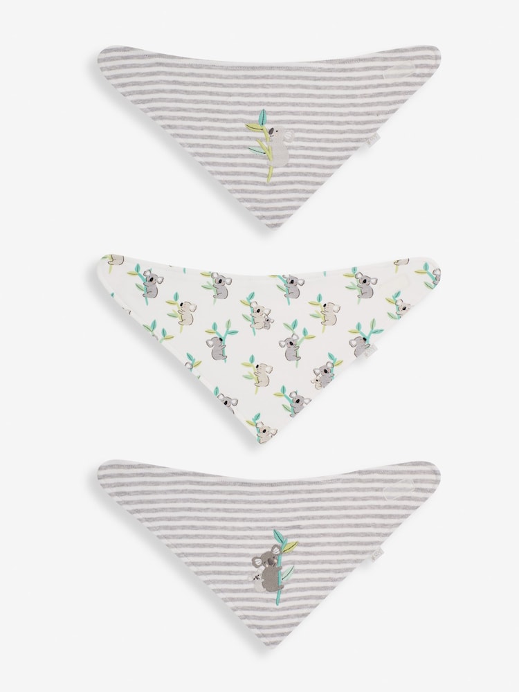 JoJo Maman Bébé Grey Koala Cotton Baby Dribble Bibs 3 Pack - Image 1 of 4