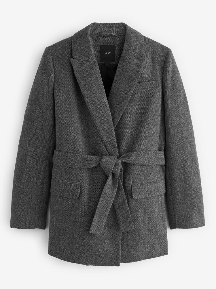 Buy Grey Tailored Belted Herringbone Blazer from Next Luxembourg