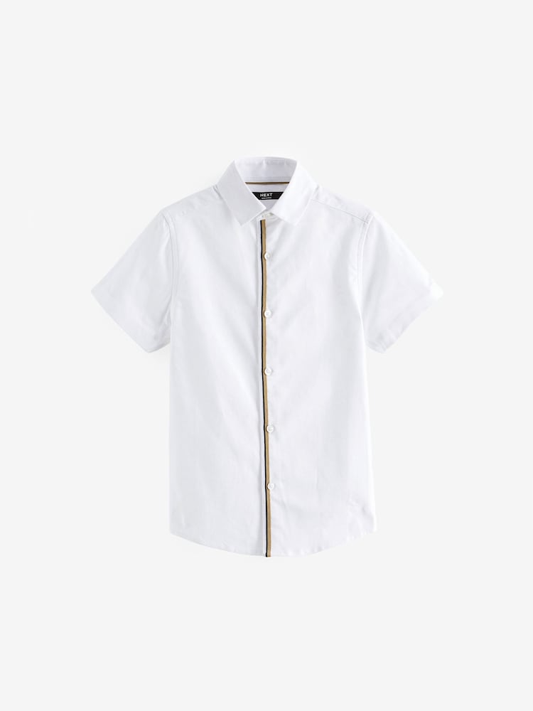 White 100% Cotton Tipped Collar Shirt (3-16yrs) - Image 1 of 3 White 100% Cotton Tipped Collar Shirt (3-16yrs) - Image 1 of 3
