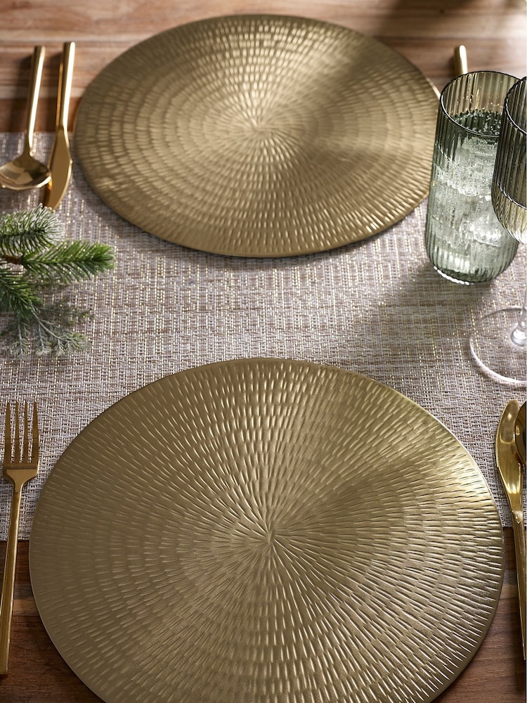Gold Set of 2 Hammered Metal Place Mats - Image 1 of 3 Gold Set of 2 Hammered Metal Place Mats - Image 1 of 3