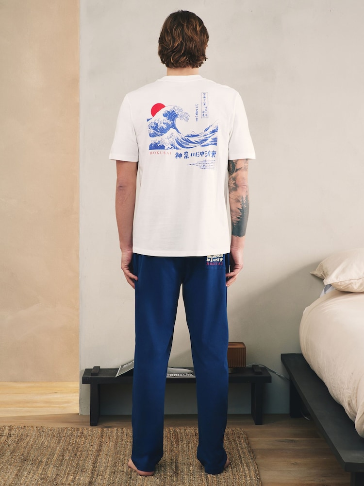 Blanco/azul - Conjunto de pijama de punto de manga corta de Hokusai - Imagen 1 de 6