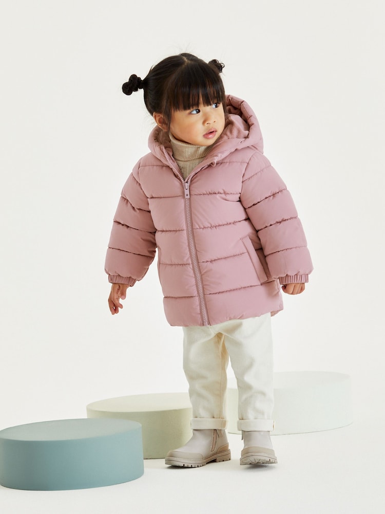 Pink Shower Resistant Fleece Lined Hooded Padded Coat (3mths-7yrs) - Image 2 of 10