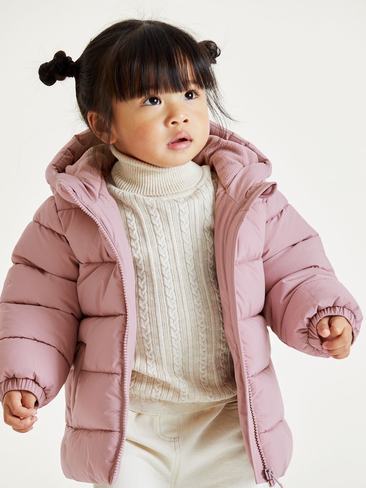 Pink Shower Resistant Fleece Lined Hooded Padded Coat (3mths-7yrs) - Image 3 of 10