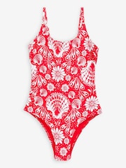 Rot/Muschelprint - Essential Badeanzug mit rundem Ausschnitt - Bild 5 von 5