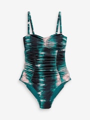 Teal Blue/Pink Tummy Control Ruched Bandeau Swimsuit - Image 3 of 3