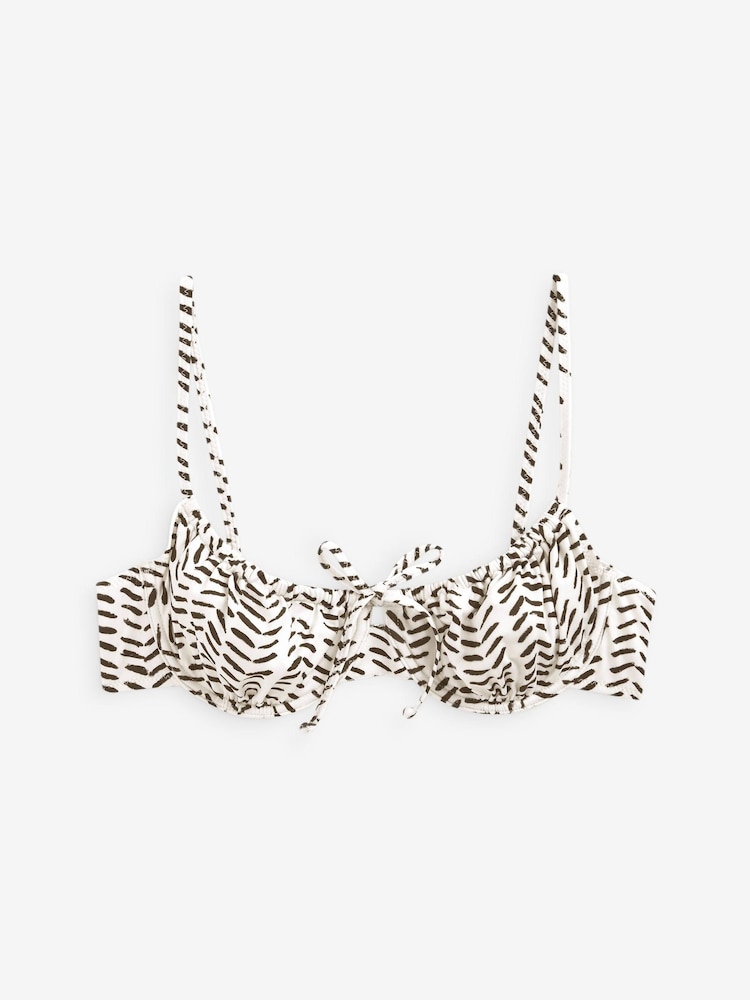 Cream/Black Ruched Non Pad Underwired Bikini Top - Image 5 of 5