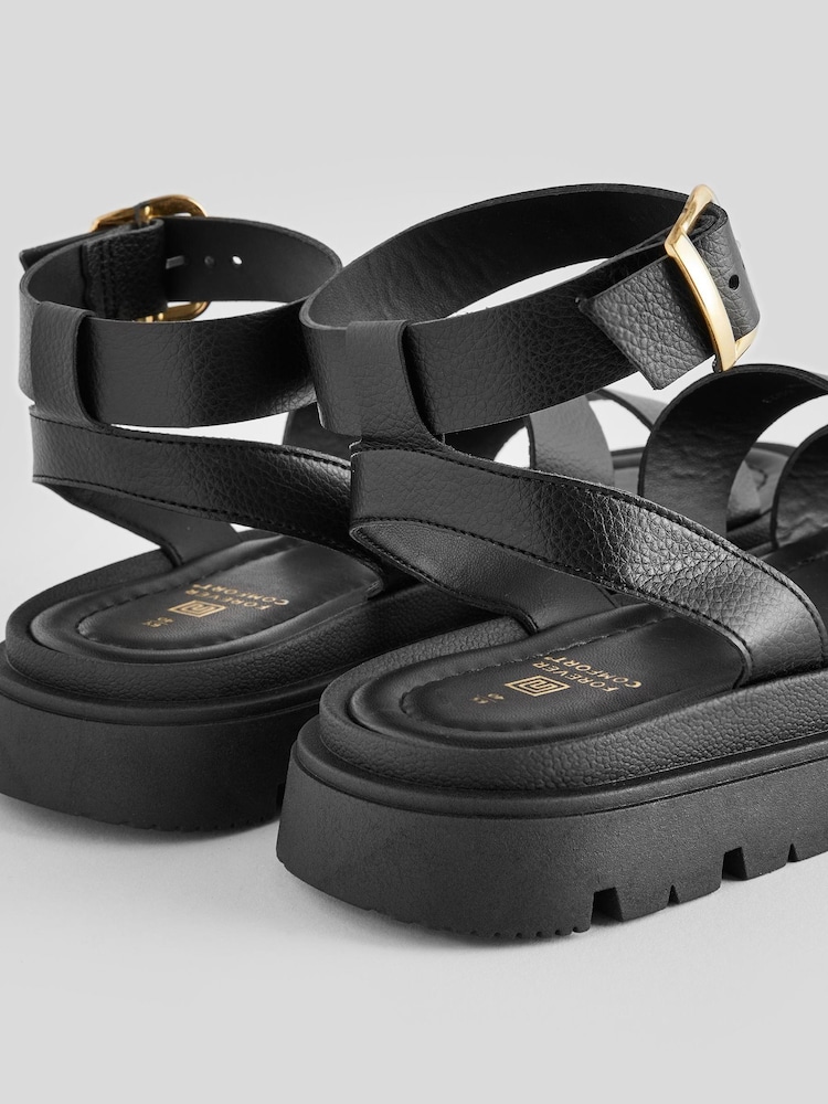 Black Forever Comfort® Chunky Sandals With Ankle Strap - Image 9 of 9 Black Forever Comfort® Chunky Sandals With Ankle Strap - Image 9 of 9