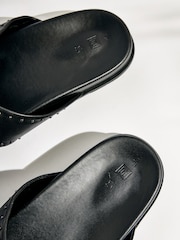 Black Leather Flat Footbed Sandals with Stud Detailing - Image 6 of 7