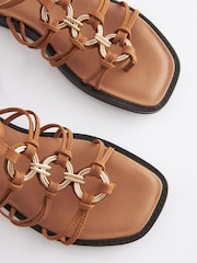 Tan Brown Forever Comfort® Leather Flat Sandals with Circular Trim Detailing - Image 5 of 7