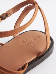 Tan Brown Forever Comfort® Leather Flat Sandals with Circular Trim Detailing - Image 6 of 7