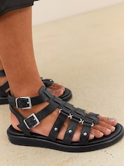 Black Standard/Wide Fit Forever Comfort® Leather Gladiator Sandals - Image 1 of 11