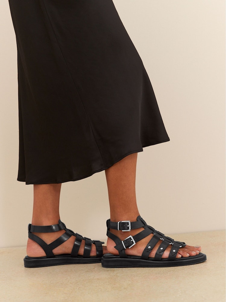 Black Standard/Wide Fit Forever Comfort® Leather Gladiator Sandals - Image 2 of 11