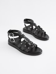 Black Standard/Wide Fit Forever Comfort® Leather Gladiator Sandals - Image 7 of 11