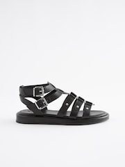 Black Standard/Wide Fit Forever Comfort® Leather Gladiator Sandals - Image 8 of 11