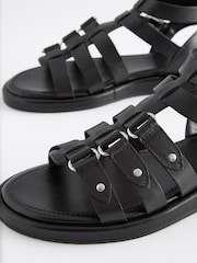 Black Standard/Wide Fit Forever Comfort® Leather Gladiator Sandals - Image 9 of 11