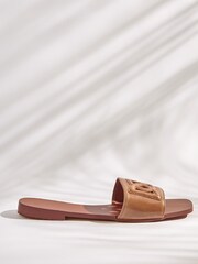 Tan Brown Premium Leather Flat Cut Out Detail Mule Sandals - Image 4 of 7