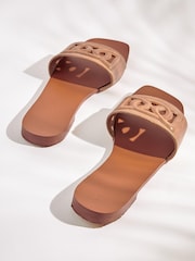 Tan Brown Premium Leather Flat Cut Out Detail Mule Sandals - Image 6 of 7