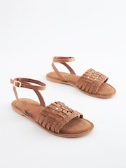 Tan Brown Extra Wide Fit Forever Comfort® Leather Woven Flat Sandals - Image 2 of 8