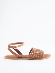 Tan Brown Extra Wide Fit Forever Comfort® Leather Woven Flat Sandals - Image 3 of 8