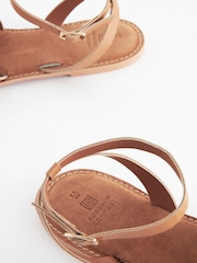 Tan Brown Extra Wide Fit Forever Comfort® Leather Woven Flat Sandals - Image 4 of 8