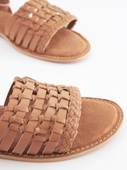 Tan Brown Extra Wide Fit Forever Comfort® Leather Woven Flat Sandals - Image 5 of 8