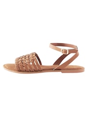 Tan Brown Extra Wide Fit Forever Comfort® Leather Woven Flat Sandals - Image 6 of 8