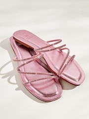 Pink Forever Comfort® Embellished Glittery Asymmetrical Strappy Mule Sandals - Image 3 of 7