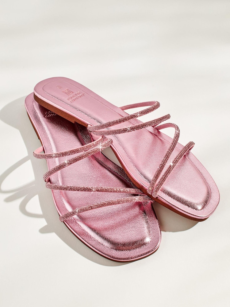 Pink Forever Comfort® Embellished Glittery Asymmetrical Strappy Mule Sandals - Image 3 of 7