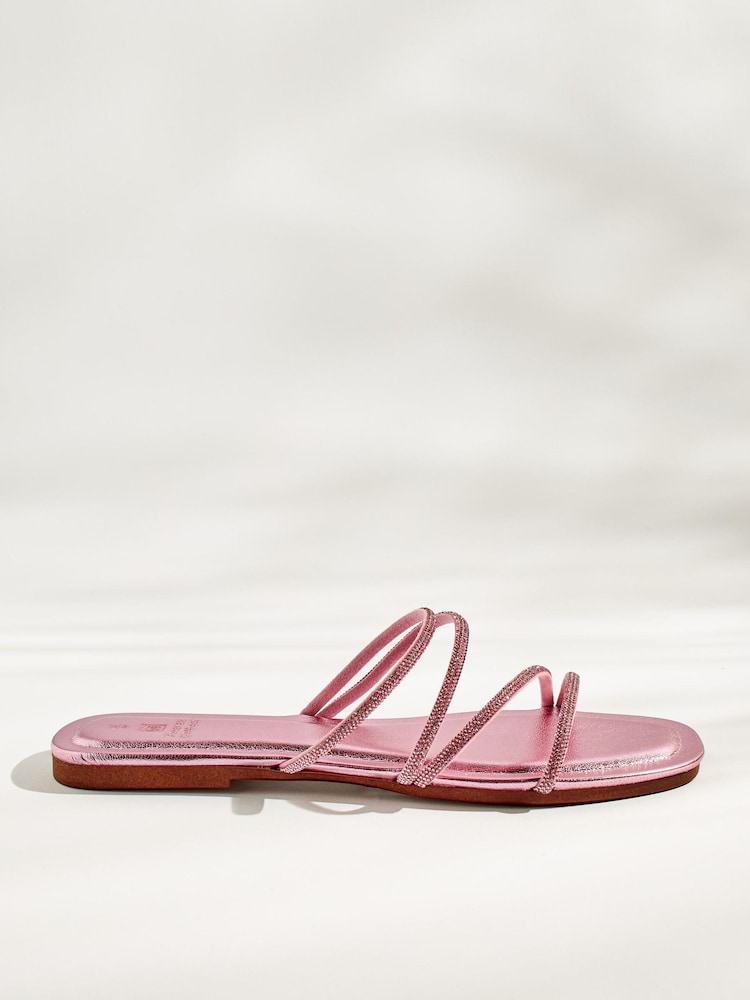 Pink Forever Comfort® Embellished Glittery Asymmetrical Strappy Mule Sandals - Image 4 of 7