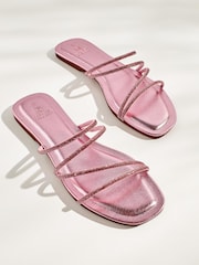 Pink Forever Comfort® Embellished Glittery Asymmetrical Strappy Mule Sandals - Image 5 of 7