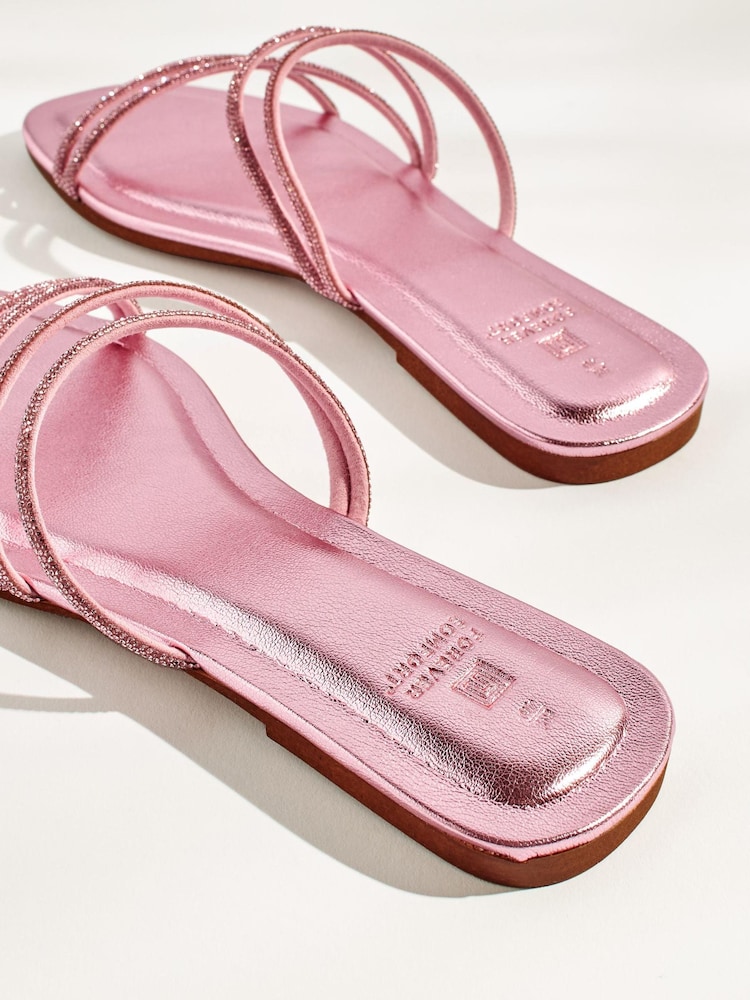 Pink Forever Comfort® Embellished Glittery Asymmetrical Strappy Mule Sandals - Image 6 of 7