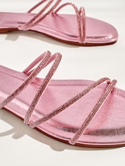 Pink Forever Comfort® Embellished Glittery Asymmetrical Strappy Mule Sandals - Image 7 of 7