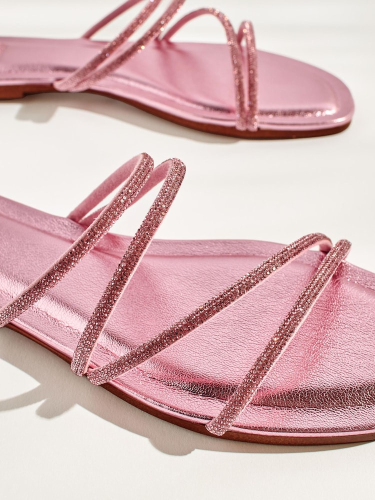 Pink Forever Comfort® Embellished Glittery Asymmetrical Strappy Mule Sandals - Image 7 of 7