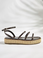 Chocolate Brown Forever Comfort Leather Platform Sandals with Woven Platform Detailing - Image 2 of 5