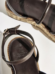 Chocolate Brown Forever Comfort Leather Platform Sandals with Woven Platform Detailing - Image 4 of 5