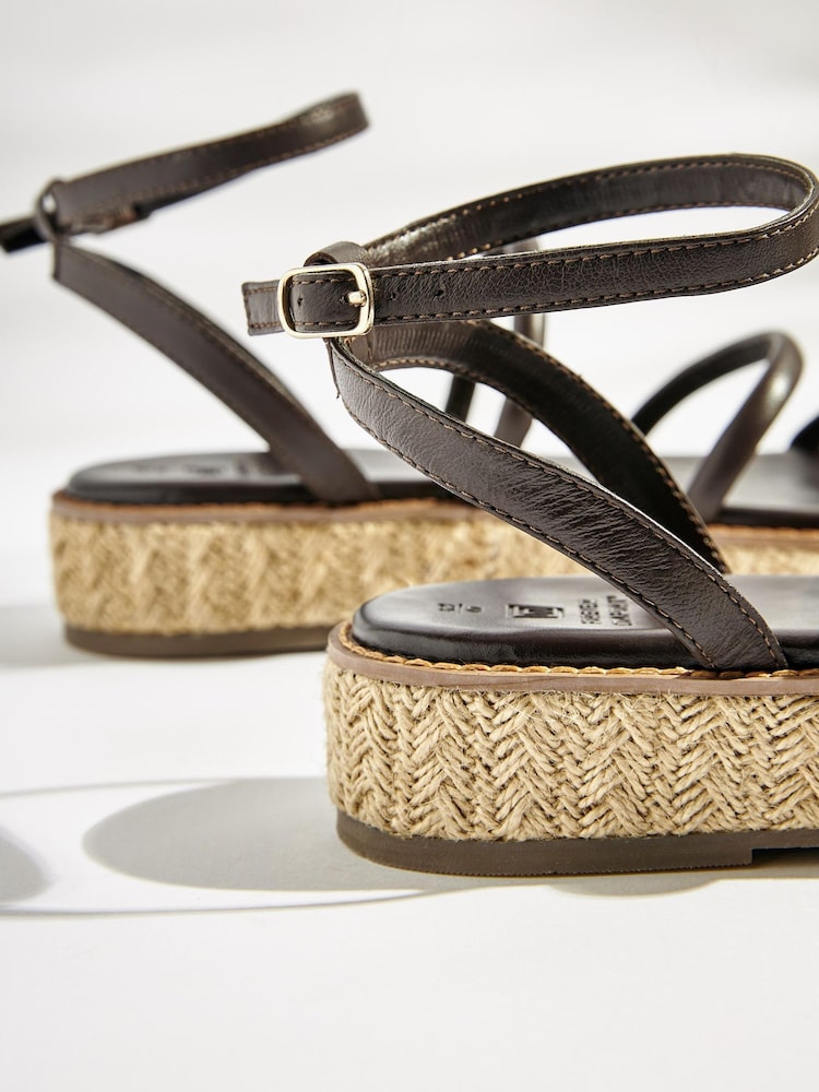 Chocolate Brown Forever Comfort Leather Platform Sandals with Woven Platform Detailing - Image 5 of 5