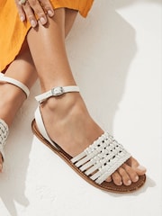 White Regular/Wide Fit Forever Comfort® Leather Woven Flat Sandals - Image 2 of 7