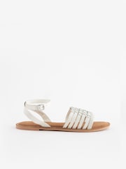 White Regular/Wide Fit Forever Comfort® Leather Woven Flat Sandals - Image 4 of 7