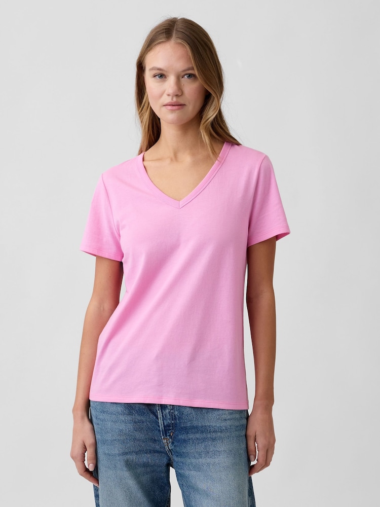 Gap Pink Favourite V-Neck Short Sleeve Short Sleeve T-Shirt - Image 1 of 5