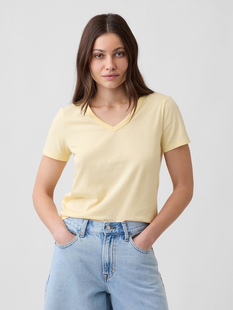 Gap Yellow Favourite V-Neck Short Sleeve T-Shirt - Image 1 of 5
