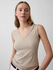 Gap Beige Modern Rib Scoop V-Neck Vest - Image 1 of 4
