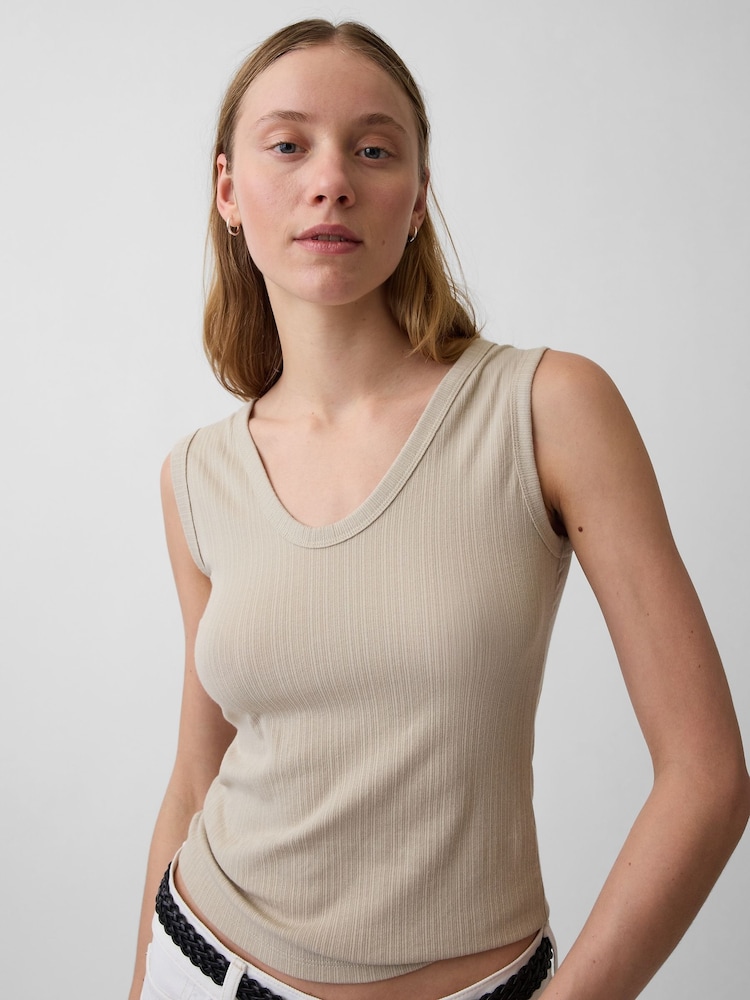 Gap Beige Modern Rib Scoop V-Neck Vest - Image 1 of 4 Gap Beige Modern Rib Scoop V-Neck Vest - Image 1 of 4