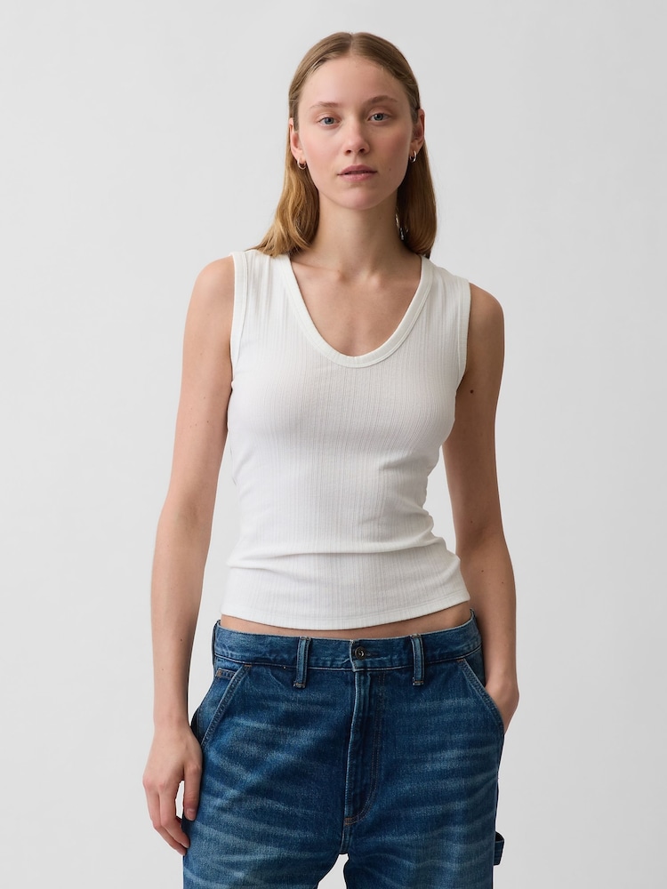 Gap White Modern Rib Scoop V-Neck Vest - Image 1 of 4 Gap White Modern Rib Scoop V-Neck Vest - Image 1 of 4