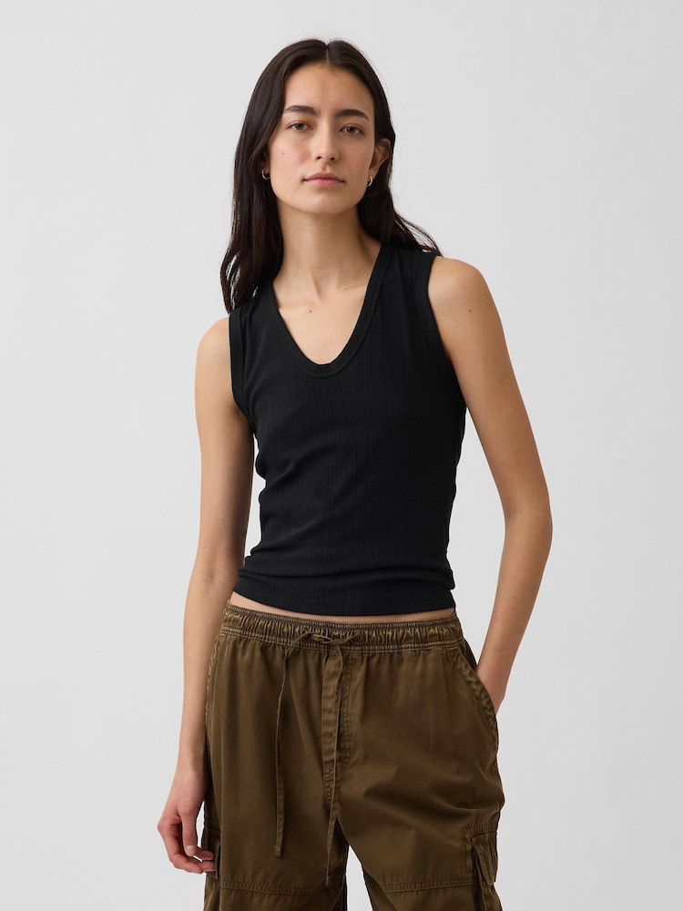 Gap Black Modern Rib Scoop V-Neck Vest - Image 1 of 4 Gap Black Modern Rib Scoop V-Neck Vest - Image 1 of 4