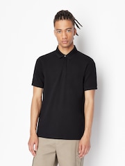 قميص بولو بشعار دائري صغير لون أسود من Armani Exchange - صورة 4 من 12