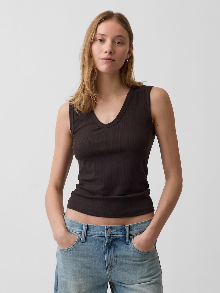 Gap Brown Modern Rib Scoop V-Neck Vest - Image 1 of 3 Gap Brown Modern Rib Scoop V-Neck Vest - Image 1 of 3