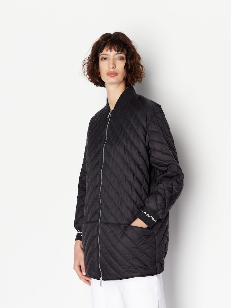 Armani Exchange Diamond Quilted Long Line Black Jacket - Image 1 of 4
