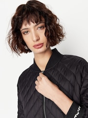 Armani Exchange Diamond Quilted Long Line Black Jacket - Image 3 of 4