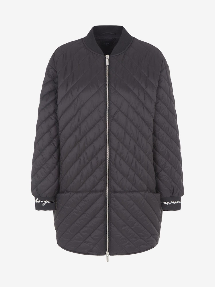 Armani Exchange Diamond Quilted Long Line Black Jacket - Image 4 of 4