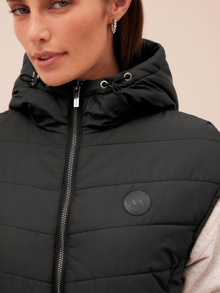 Armani Exchange Quilted Hooded Long Line Black Gilet - Image 3 of 5